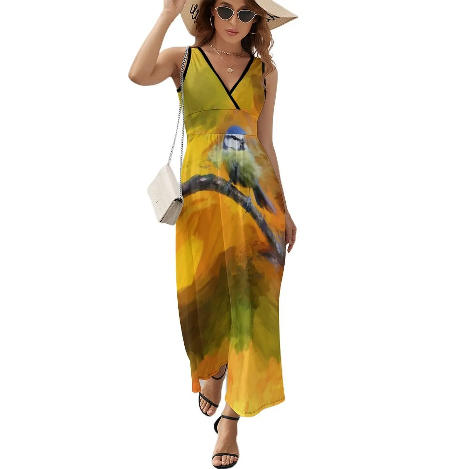 

Bluetit in the fall painitng Sleeveless Dress Summer women's clothing summer dresses women 2024 summer dress for women 2024