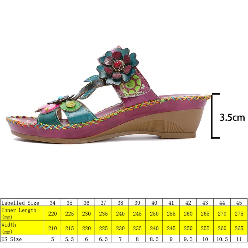 Koznoy 3.5cm Women Summer Slippers Genuine Leather Ethnic Flats Appliques Flower Platform Comfy Women Fashion Ladies Hook Shoes