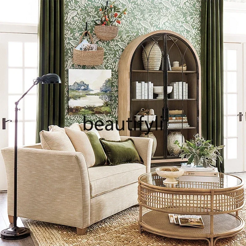 

DD45 American-style Light Luxury Solid Wood Bookcase Living Room with Glass Door Decorative Cabinet Arched Display Cabinet