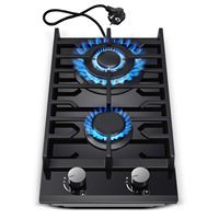 EU Certified 2 Burner Gas Hob 30cm Tempered Glass | Built-in w/Cast Iron Rack Dual Fuel (NG/LPG) 5200W Flame Failure Black