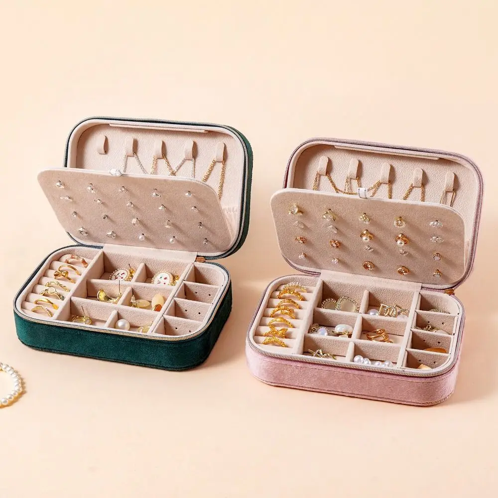 

2 Layer Travel Jewelry Case Velvet Large Capacity Jewelry Organizer Multi-functional Portable Ring Earrings Organizer