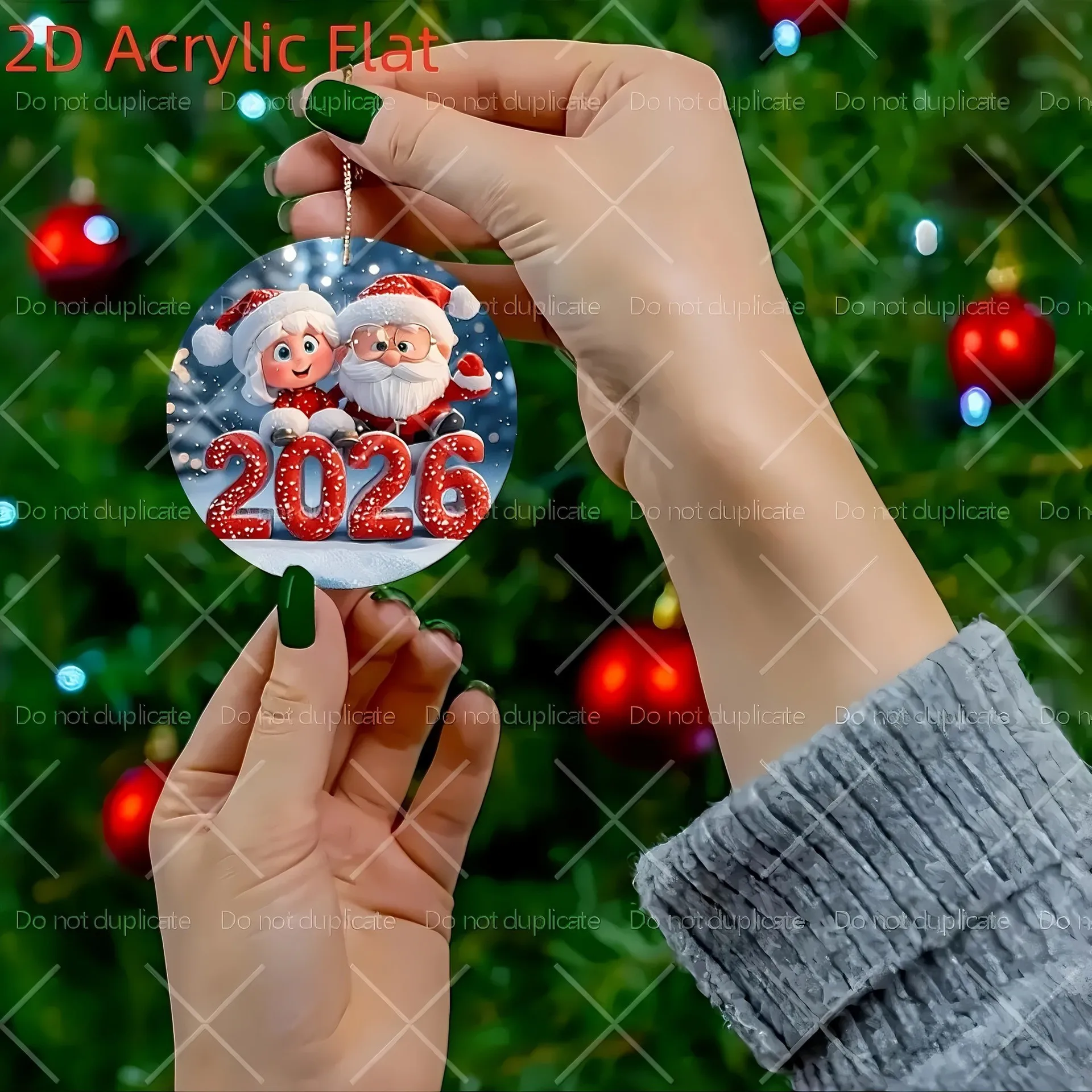 2 قطعة 2026 عيد الميلاد 2d شقة الاكريليك قلادة عيد الميلاد المعلقات الزخرفية كلوز و مزلقة عطلة المعلقات شجرة عيد الميلاد ديكور #2
