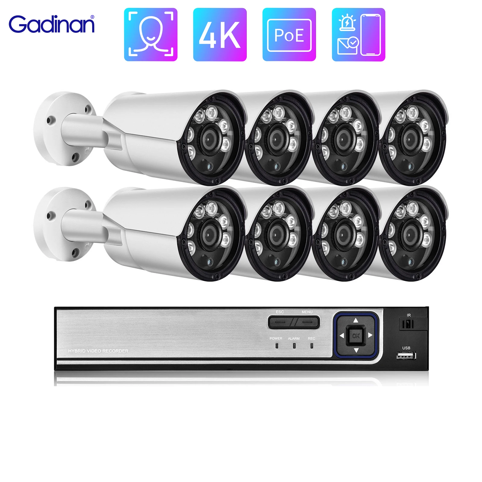 

Gadinan HD 8MP 4K IP Camera Home Video Surveillance Set Outdoor Security Protection CCTV System Night Vision Camera POE NVR Kit