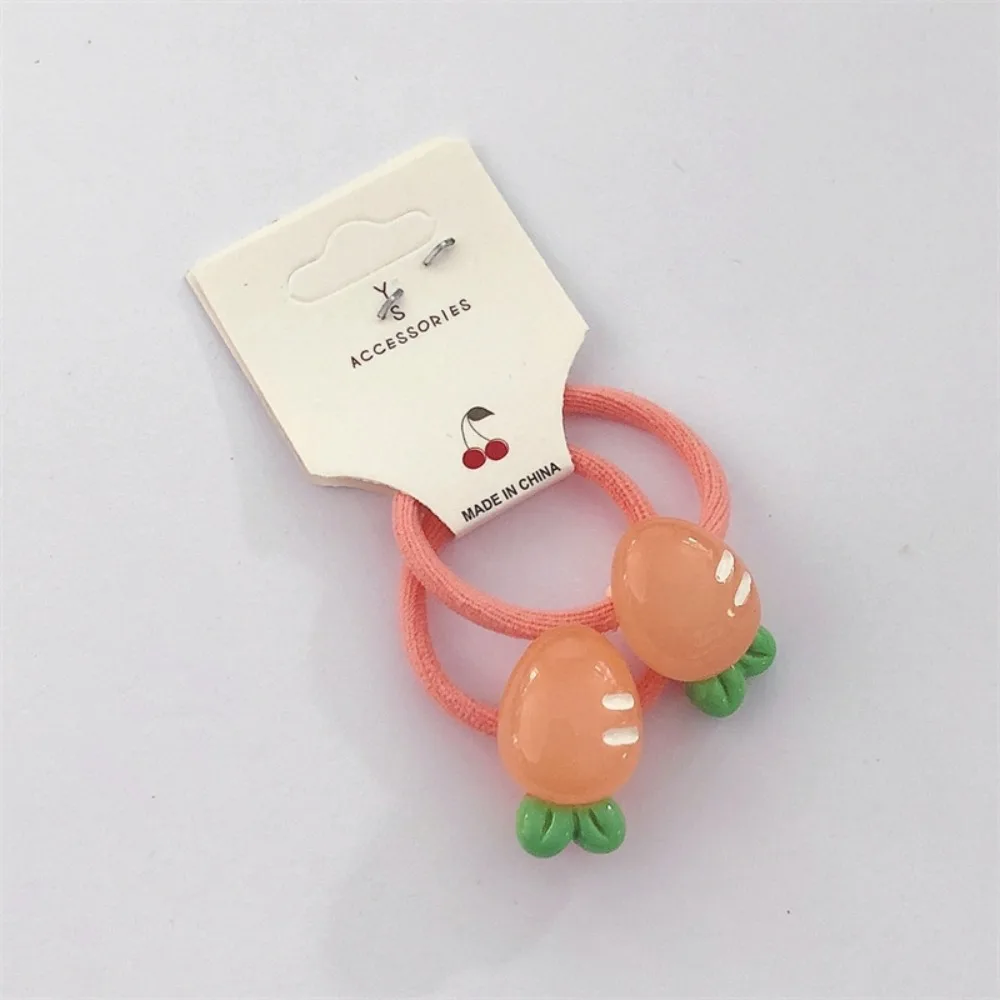 Banda elástica para el pelo para niña, coletero semitransparente de 2 piezas con dibujos animados, fruta, fresa, zanahoria, uva, lazos de goma trenzados Kawaii para fiesta