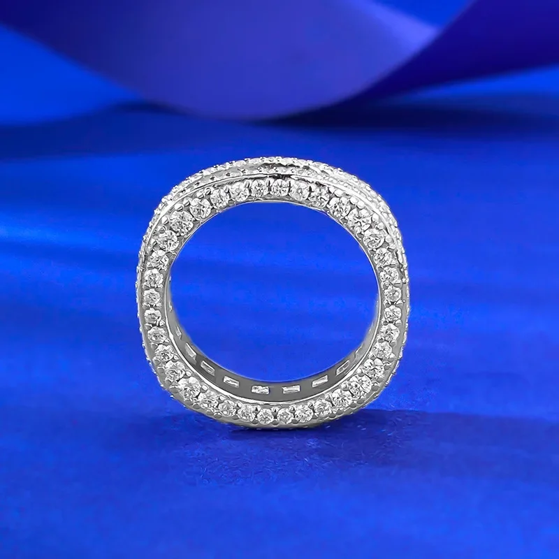 Yaranyan 925 Sterling Silver Princess Cut Lab Sapphire High Carbon Diamond Gemstone Wedding Band Engagement Ring Fine Jewelry