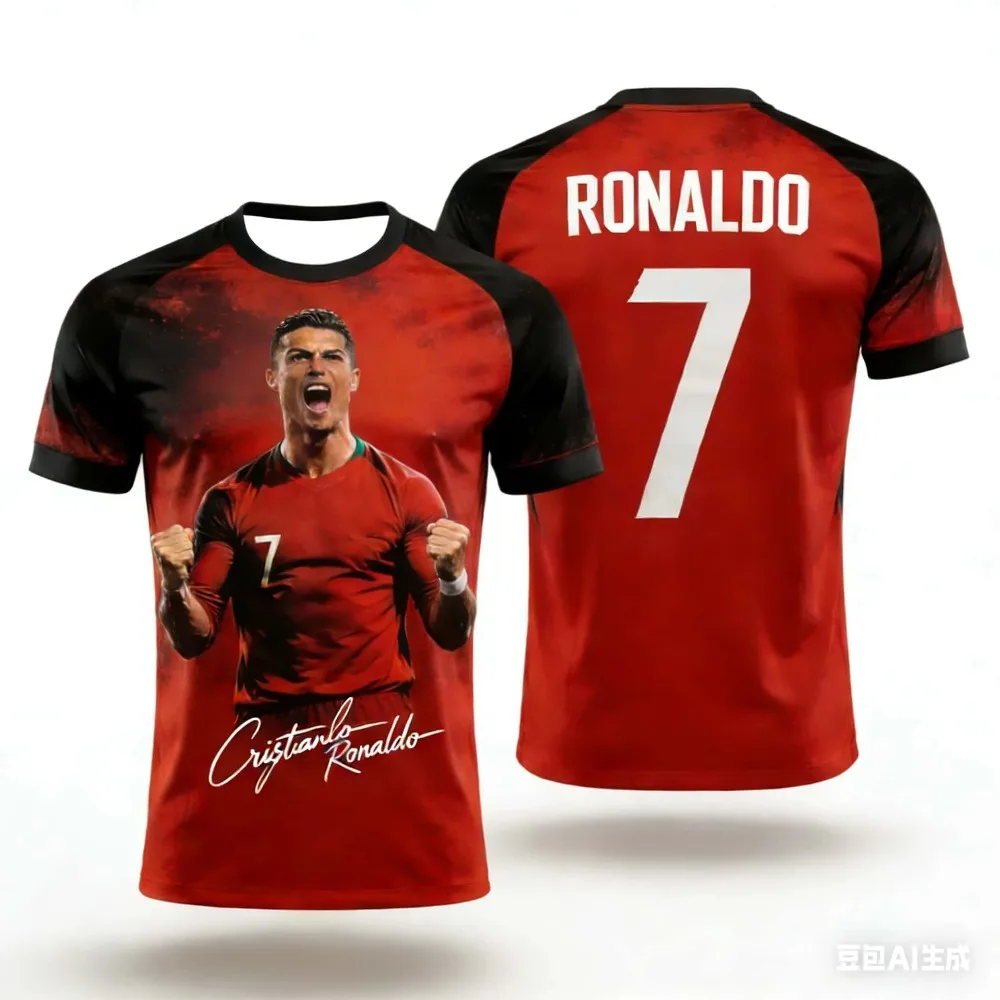 Children's 3D Printed-cloth Summer Football T-shirt for Ronaldo Fans. It's Specially Designed for Daily Wear.