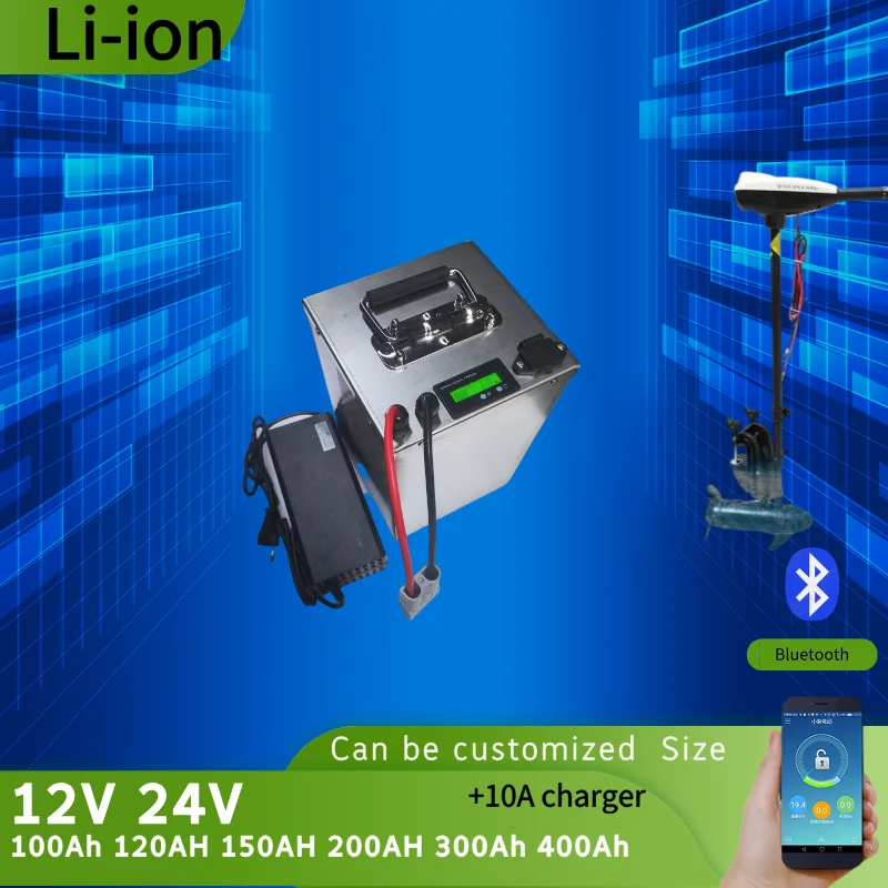 12V 24V 100Ah 120AH 150AH 200AH 300Ah 400Ah Li-ion lithium iron phosphate battery pack bluetooth BMS for boat solar system