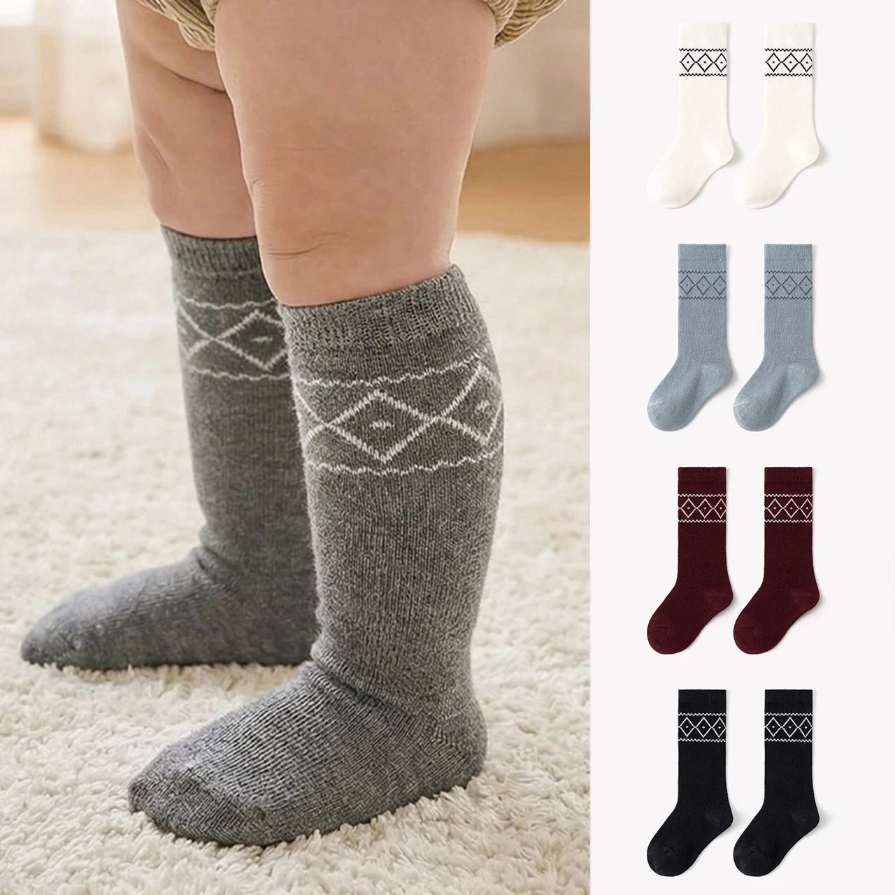 Checkered Stripe Children Mid-Tube Socks Autumn Winter Baby Long Sock Sweat Absorbing Kids Cotton Socks 0-3Year Toddler Footwear