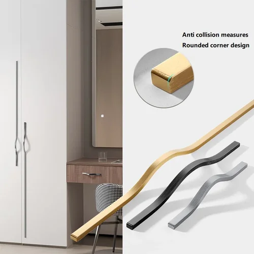 Imagen 2 del producto Manija de gabinete dorada de lujo ligera, manija de puerta curva Simple moderna de alta gama, puerta de armario, manija de muebles de cajón de zapatero