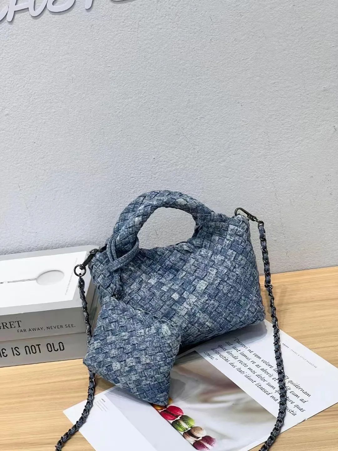 unique handbag women\'s Woven Tote Handbag Denim Striped crossbody bags original brand Fashion luxury woman bag  popular