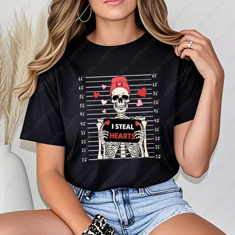 

I Steal Hearts Shirt Valentine's Day Gift Skeleton Valentine T-Shirt Fun Men Woman Casual Tees Humor Style Sarcastic Cotton Tops