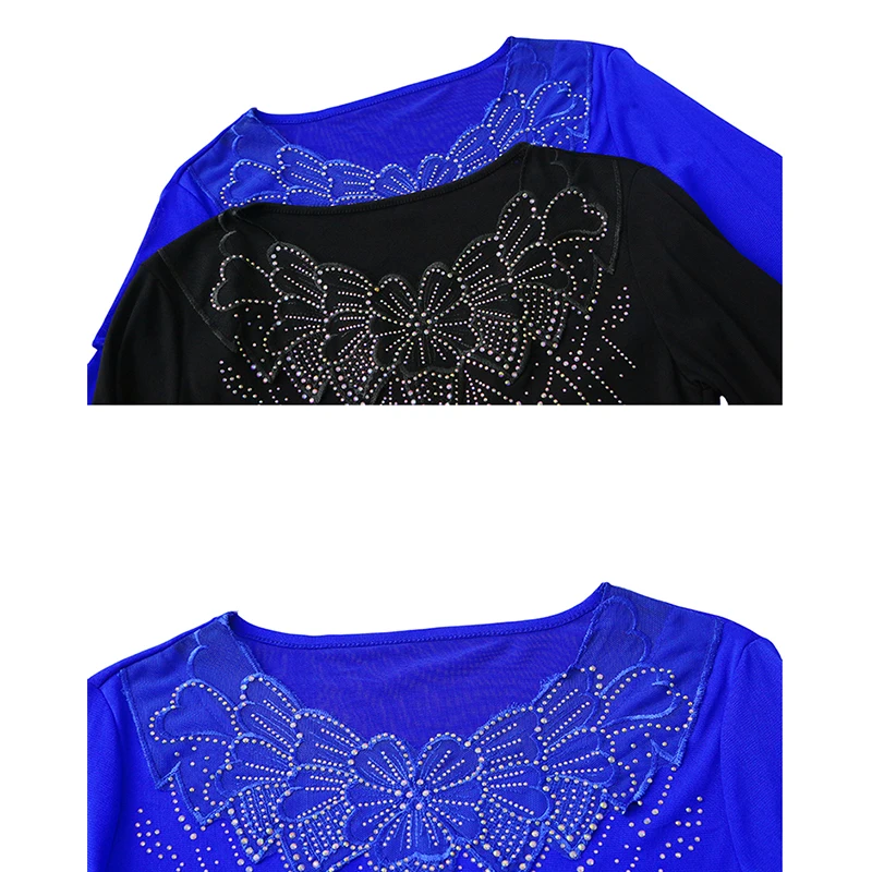 New,Fall,Winter,European,Clothes,Mesh,T-Shirt,Chic,Sexy,V-Neck,Patchwork,3D,Shiny,Diamonds,Women,Tops,Long Sleeve,Drill,Tees,580