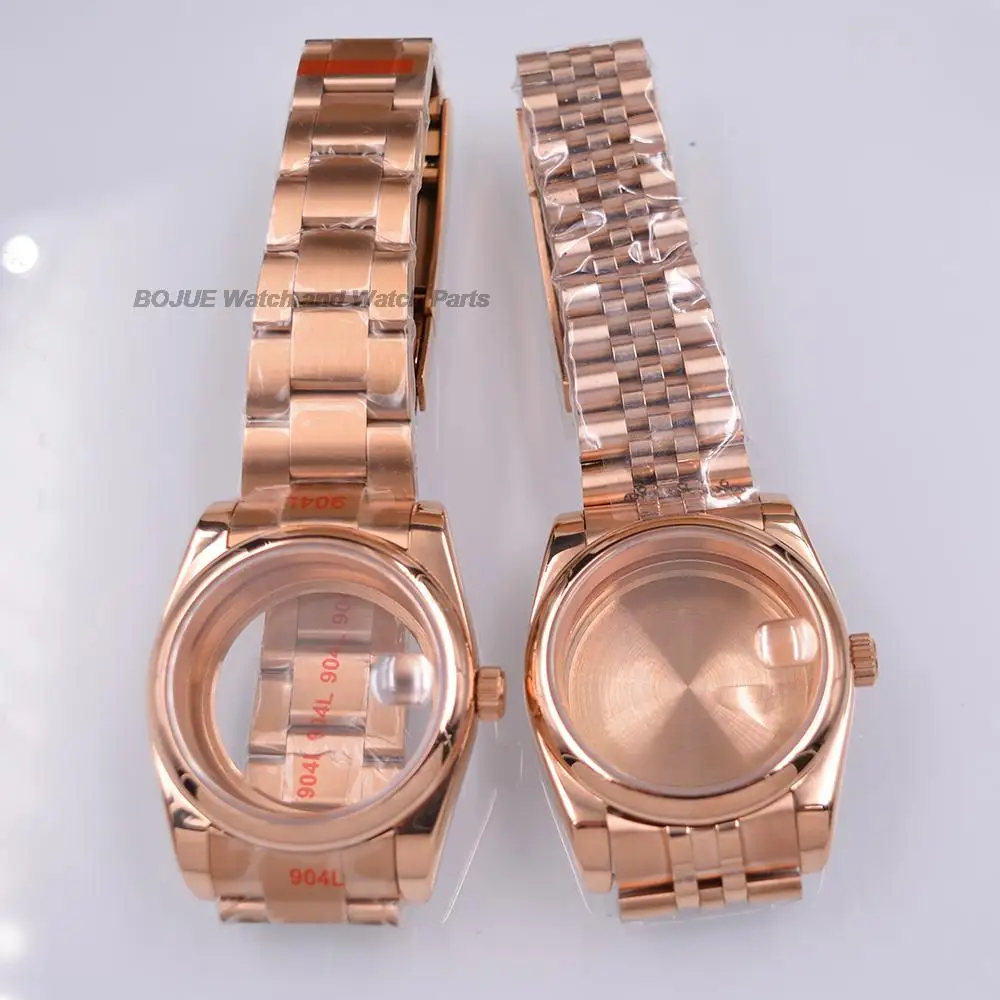 36mm/39mm Rose Gold Watch Case Stainless Steel Bracelet Sapphire Glass Watch Parts for Datejust NH35 NH36 movement Replacements