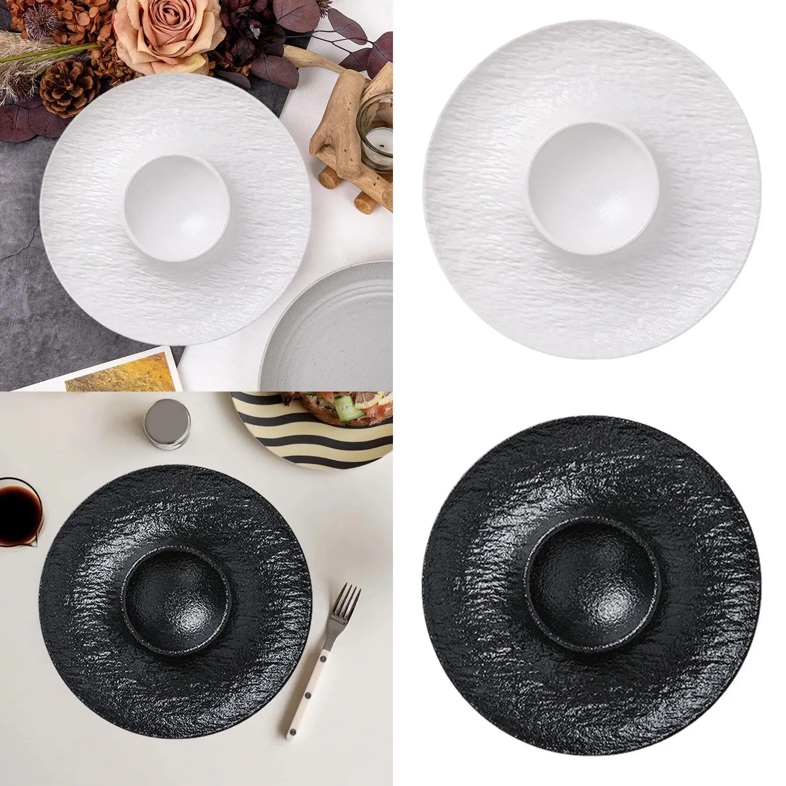 

Ceramic Divided Snack Plate with Sauce Holder for Appetizer Home Charcuterie