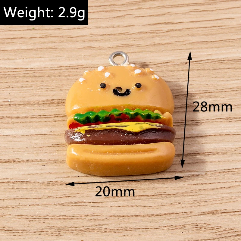 10pcs 20x28mm Cute Resin Food Hamburger Charms Pendants for Jewelry Making Necklaces Earrings Bracelets DIY Handmade Crafts Gift