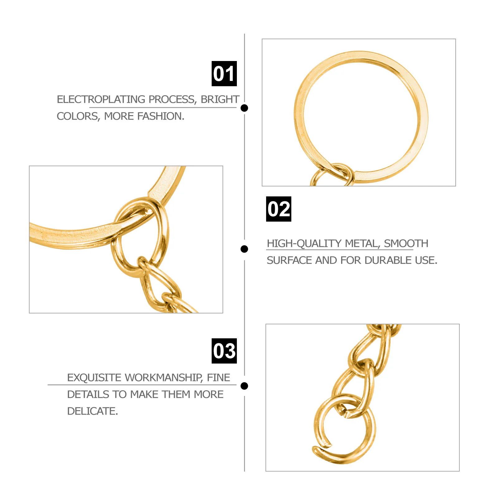 

10 Pcs Keychain Split Rings Golden Color High Quality Metal Jewelry Accessories DIY Craft Lightweight Electroplating Bright