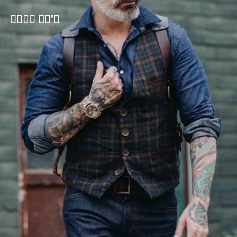 

Autumn Winter Men's Plaid Vest Briti Sle Faionable Slim Fit Single Button Collared irt Casual Print Other Material 00%