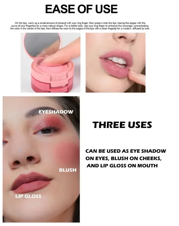 Heallor getönte Rouge Stick Gesicht rosa Creme Wange Rouge Kosmetik 3 in 1 Make-up Tuben auf Lippen Augen Wangen verwendet