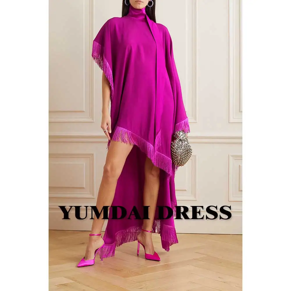 

YUMDAI Rose Red Long Sleeve Crepe Smock Dress Saudi Arabia Special Occasion Formal Dress Long 2023 Wedding Banquet Mother Dress