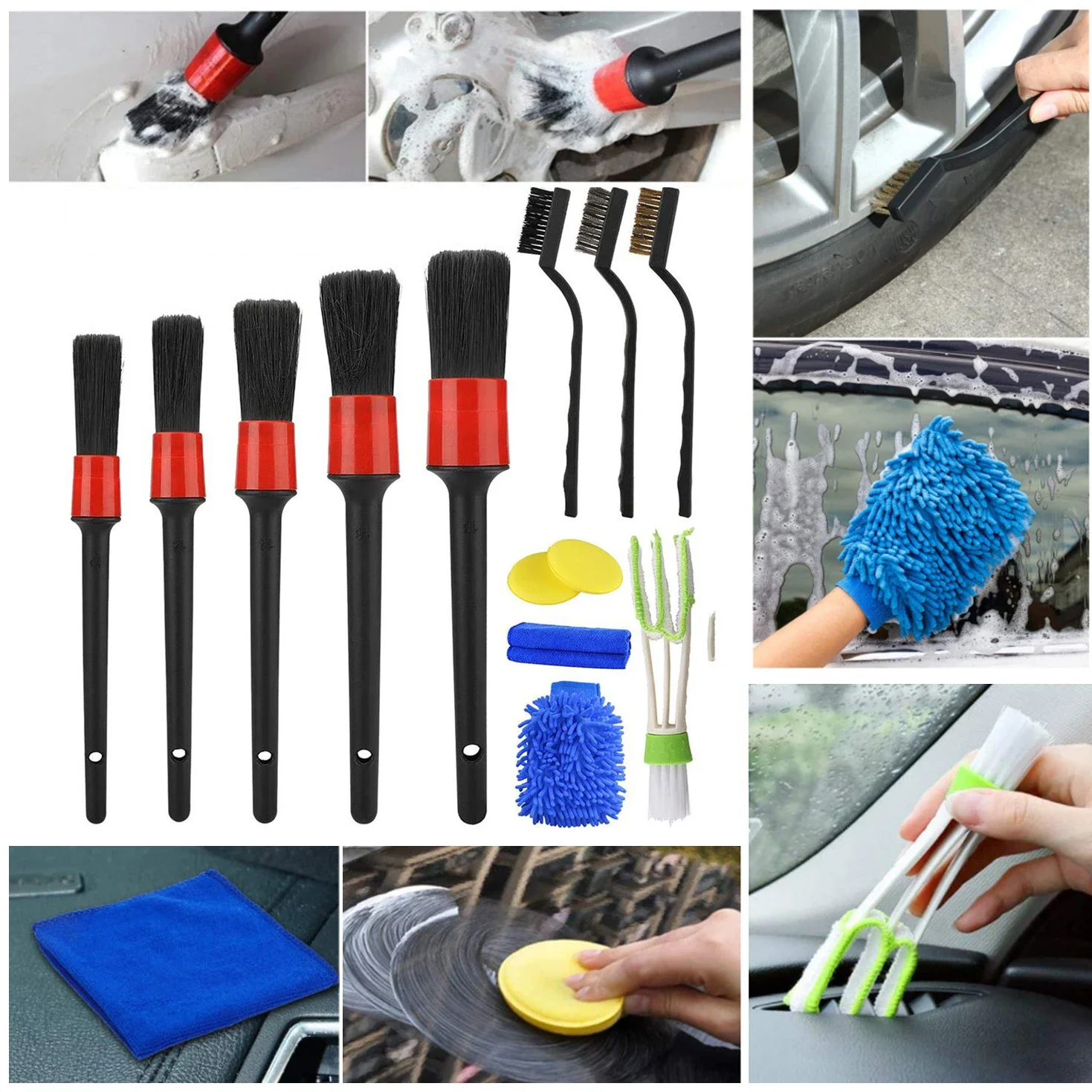 

Car Detailing Cleaning Brush Set Power Scrubber Drill Brush Auto Leather Wheel Air-Conditioner Vents Dashboard Window Clean Tool