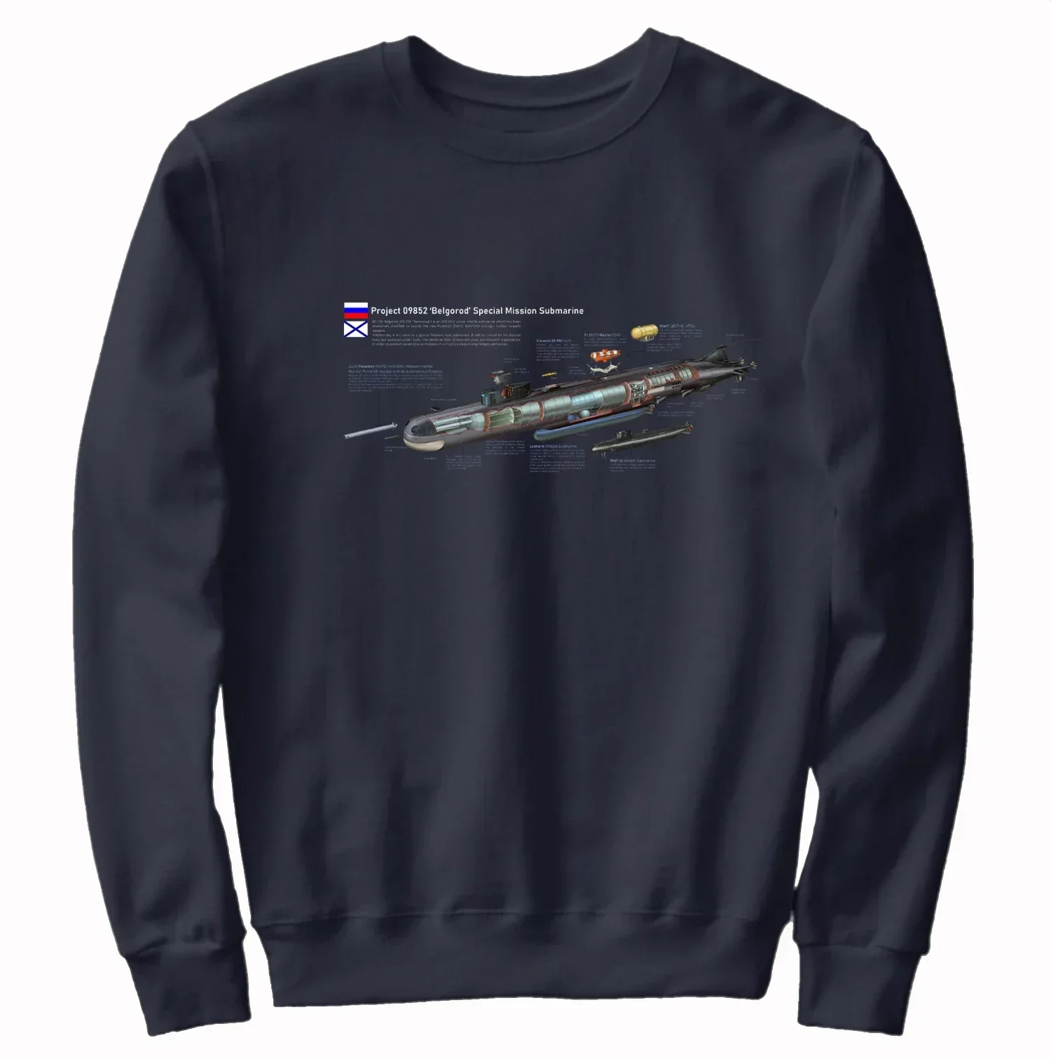 Russian Naval K-329 Belgorod Nuclear-Powered Submarine Sweatshirts 100% Cotton Comfortable Casual Mens Clothing