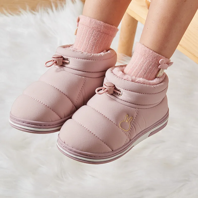 Children's Thick Furry Boots Winter Season Cartoon Warm Shoes Boys Girls Kids Home Cotton Slippers Heel Outdoor Baby Snow Boots