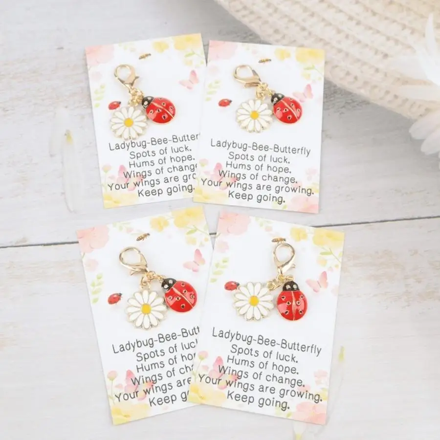 1/5/10/20/50/100pcs 2D Flat, 2D Flat - 2D Flat, 2D Flat - Gift for Her/Him 2, 3, 4, s [2D] Lucky Ladybug Keychain with Daisy Che