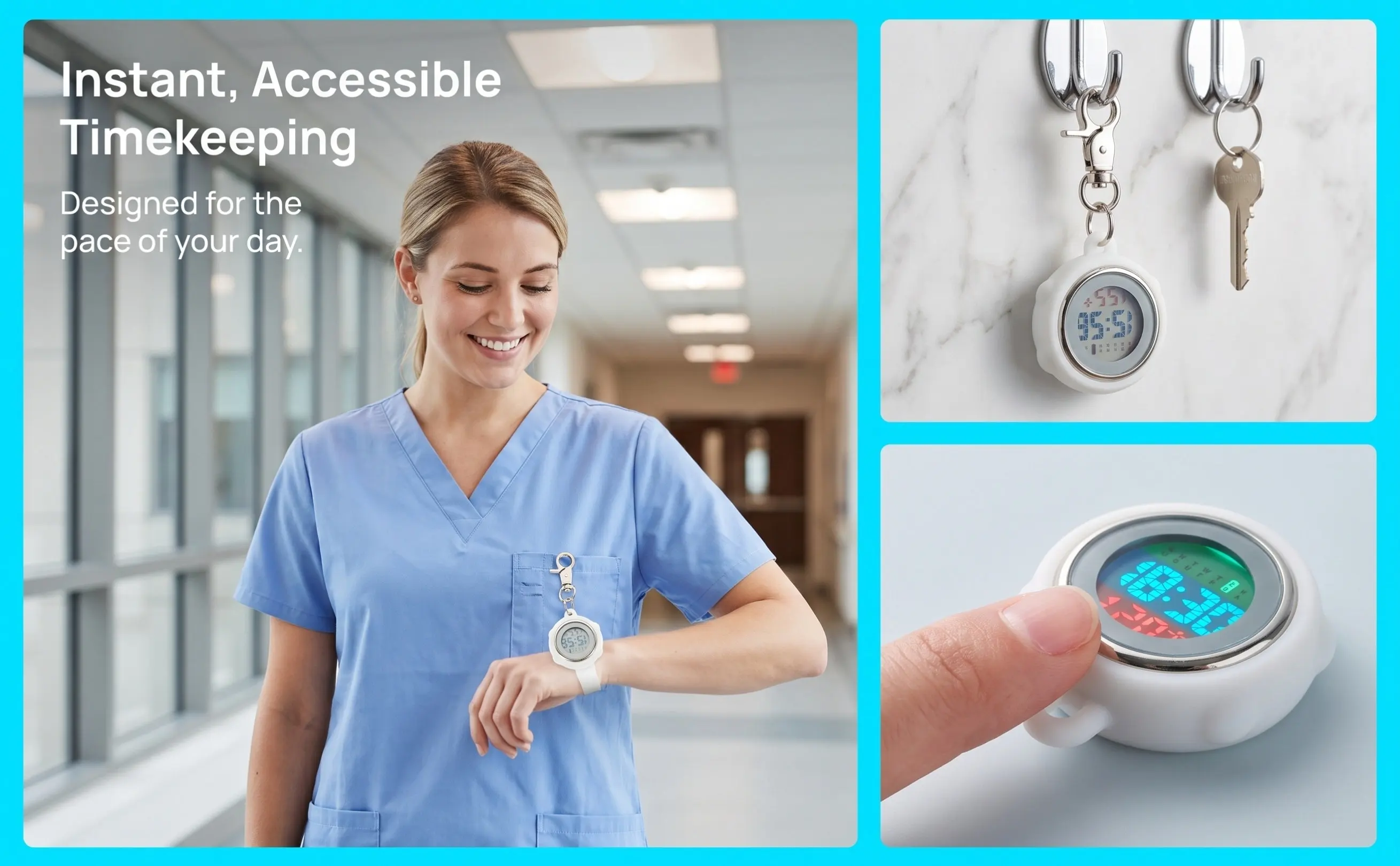Nurse Pocket Watch Key Buckle Design Clip on Lightweight Digital Stopwatch Precise Timing for Staff Pocket Watch
