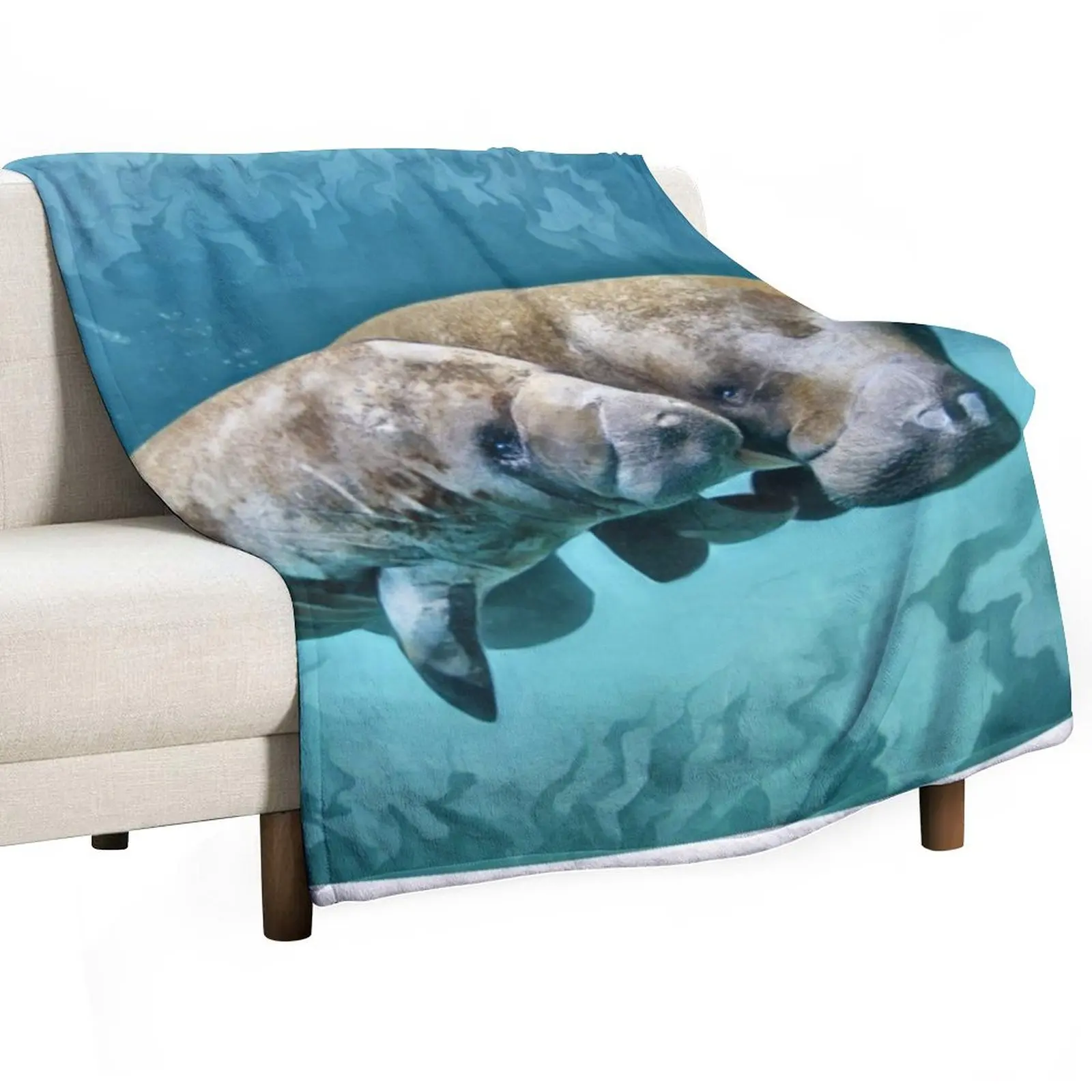 Manatees Swimming Throw Blanket Heavy for sofa Large Blankets