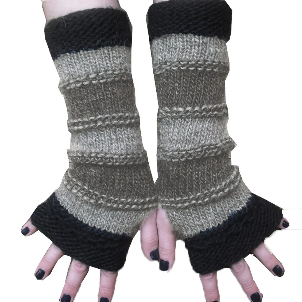 Adult Winter Knitted Fingerless Gloves Stitching Striped Warm Long Winter Gloves Fingerless Gloves For Women Girl Mujer Luvas