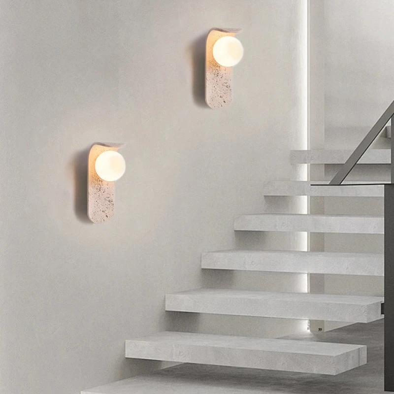

Nordic Modern White Glass LED Wall Sconce Lamparas Bedside Foyer Aisle Yellow Cave Stone Creative Stair Light Fixture