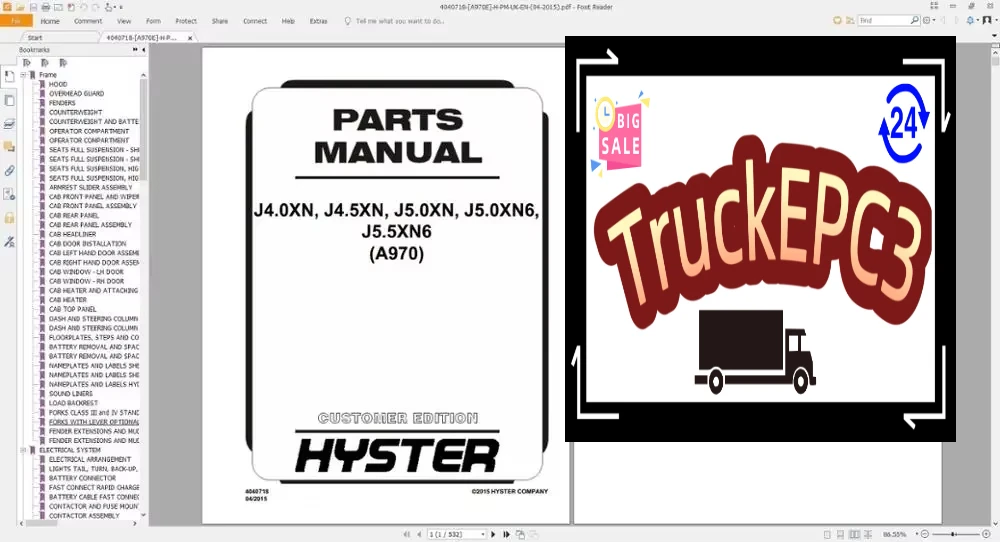 

Вилочный погрузчик TruckEPC3 Hyster Все модели UK-EU PDF DVD 64 ГБ Руководство по запчастям