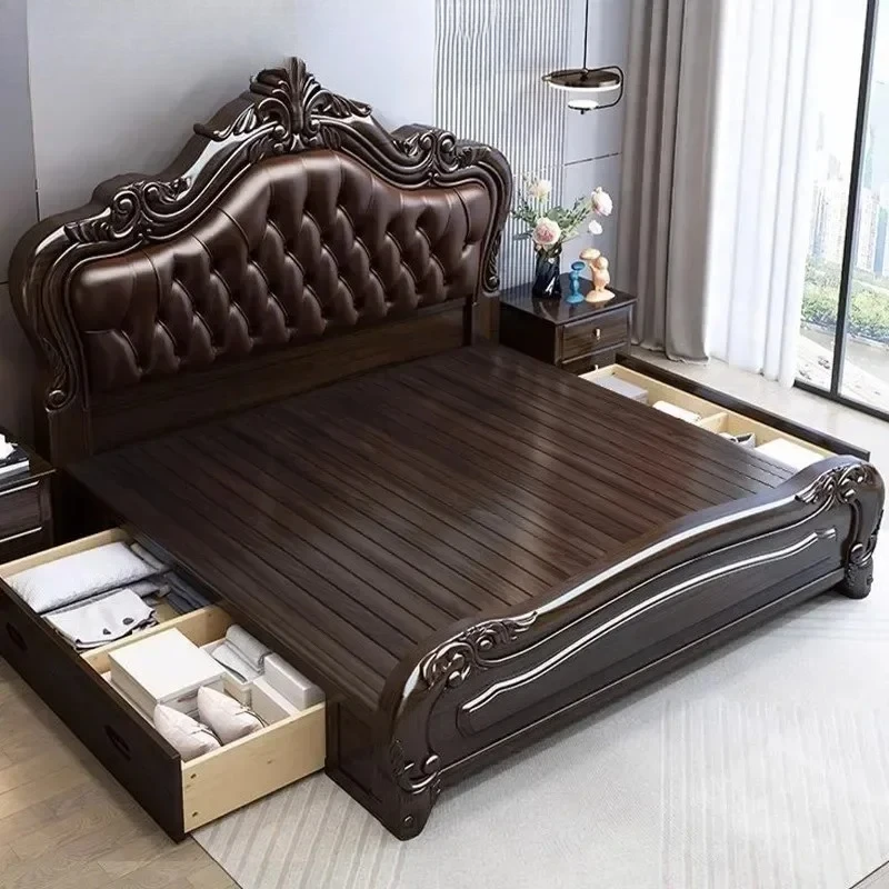 

B Двуспальная кровать для спальни, водонепроницаемая деревянная роскошная двуспальная кровать на платформе, винтажная постмодернистская мебель Letto Matrimoniale