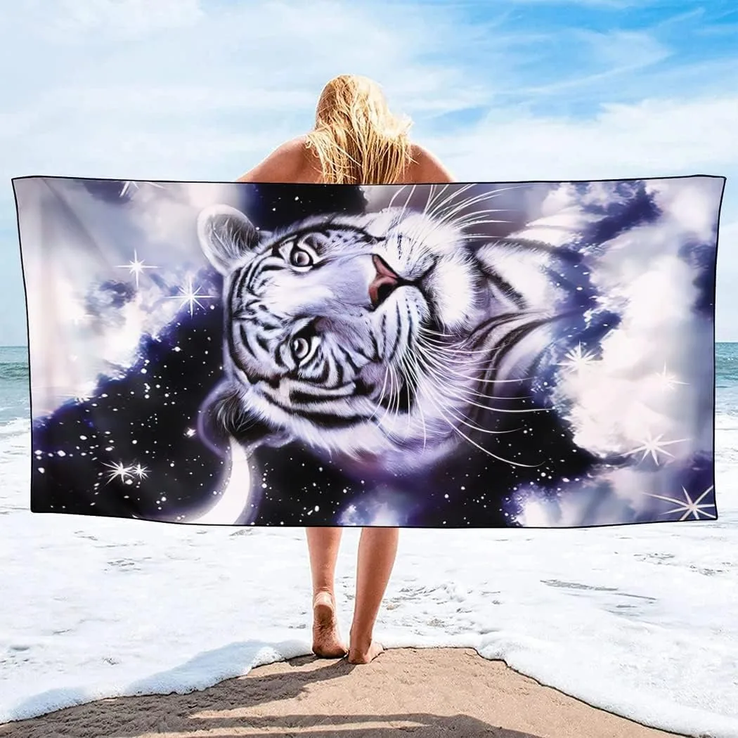

1PC White Tiger pattern Beach Towel for Family stuffs friends Gifts Quick-Dry Sand free For Bath Yoga Beach Camping Swimming GYM