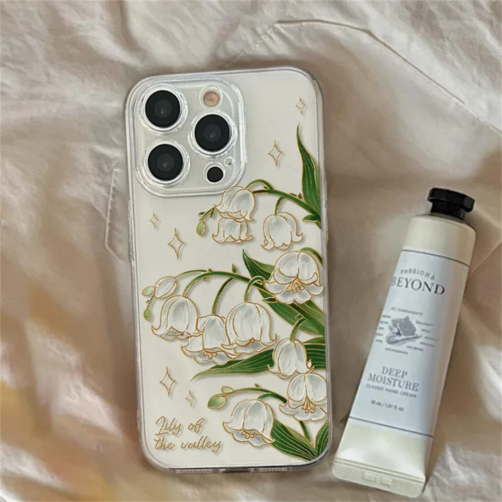 Custodia floreale trasparente Lily of the Valley per iPhone 15 16 Plus 12 13 mini 11 14 Pro Max Xs XR Cover morbida in silicone antigraffio