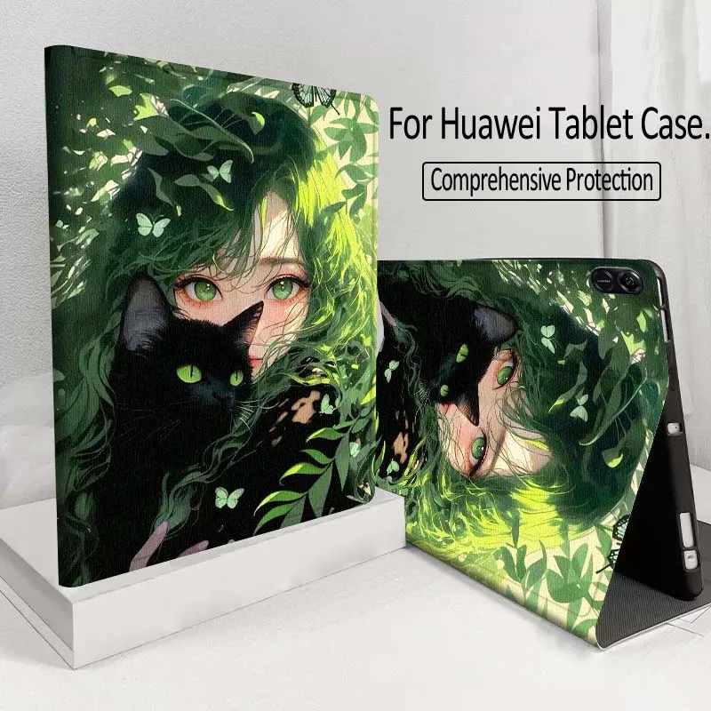 

Anime Cat Girl Cute Cover For Huawei MatePad M5 T5 SE 11 Pro Honor Tab 5 V7 V8 X9 GT 10.1 10.8 Inch Tablet Case