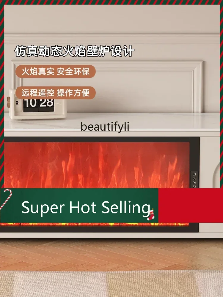 D071 New Electronic Fireplace Decoration Simulation Flame Integrated White Cream Style High Sense Living Room TV Cabinet