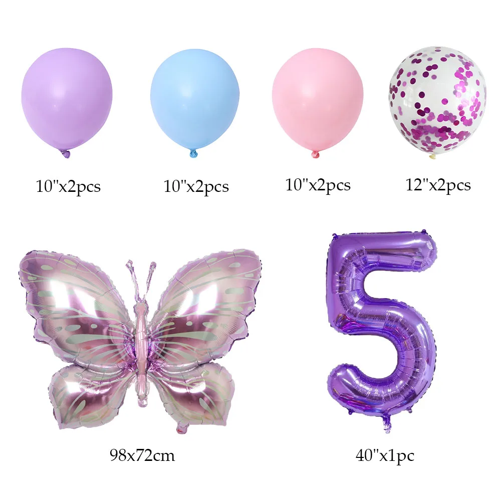 10pcs Purple Butterfly 40inch Number Balloon Set Large Colorful Butterfly Foil Balloon Baby Shower Birthday Party Christmas Deco