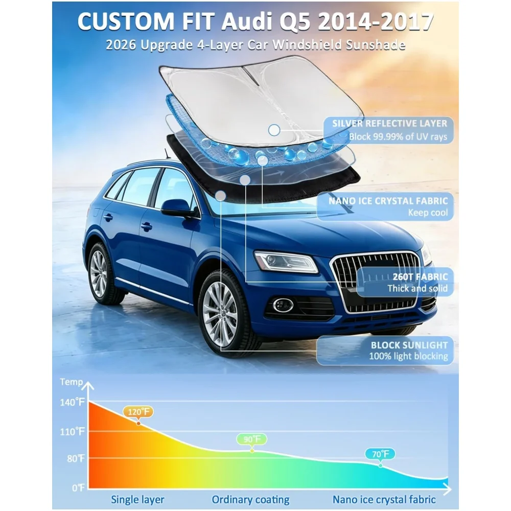 Windshield Sun Shade For Audi SQ5 2014-2017 Retractable Shade Blocks UV Rays