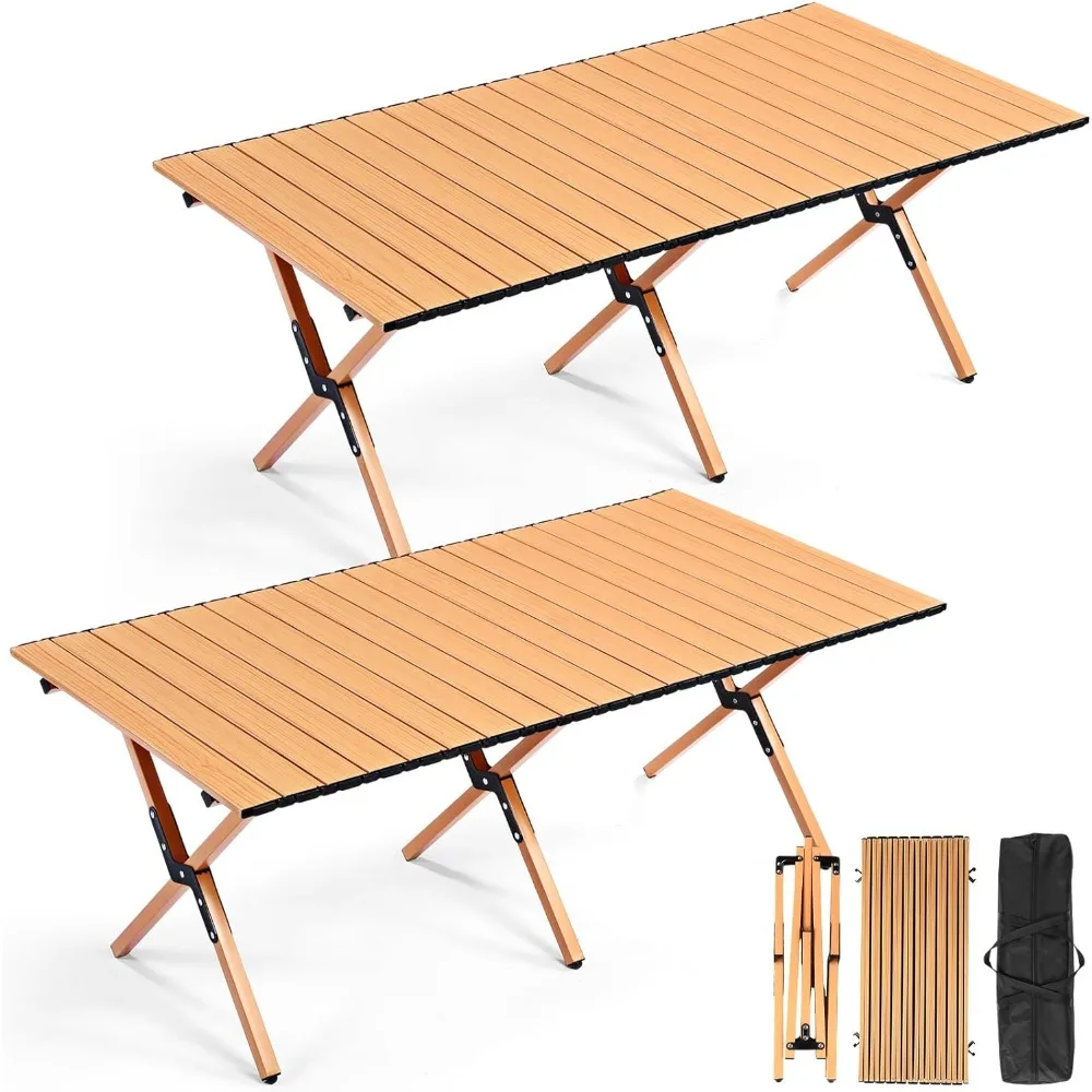 

2 Pack Folding Picnic Table 4 ft Low Lightweight Camping Table Portable Collapsible Foldable Roll up Carbon Steel Camp Side Tabl