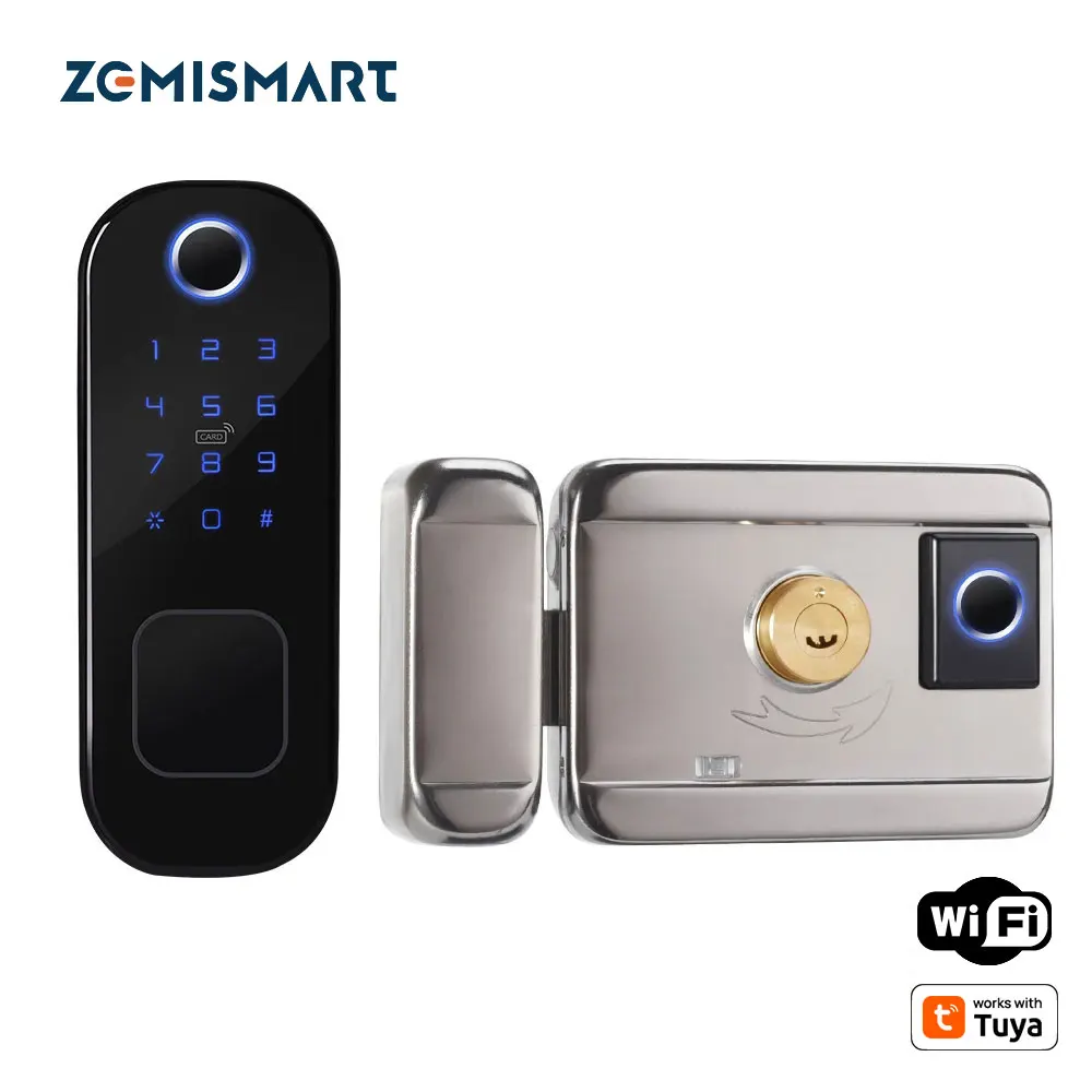 

Zemismart WiFi Lock Work with Tuya Double Side Fingerprint Security DoorLock Wireless and Biometric Locks Encryption with Keys