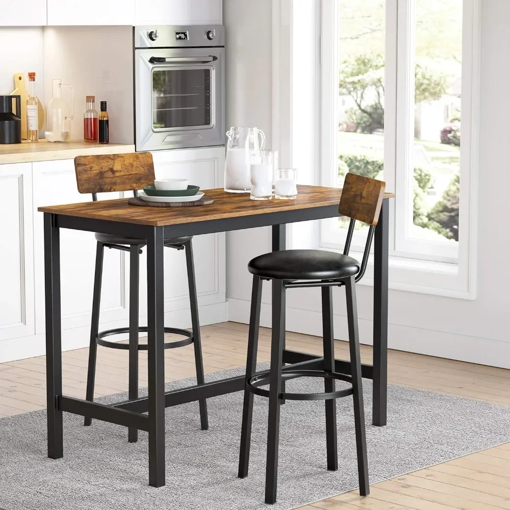 Bar Stools, Set of 2 PU Upholstered Breakfast Stools, 29.7 Inches Barstools with Back and Footrest, Simple Assembly,