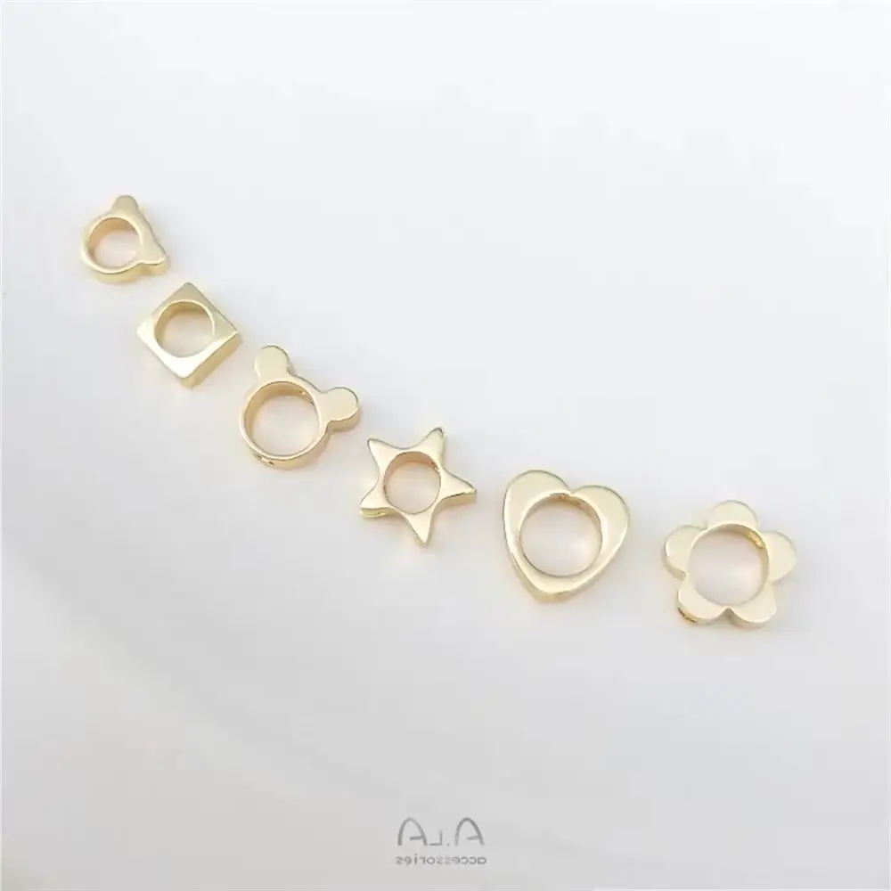 

14K gold flower peach heart pentagonal star bear flat square set bead ring diy hand bracelet septa bead accessories