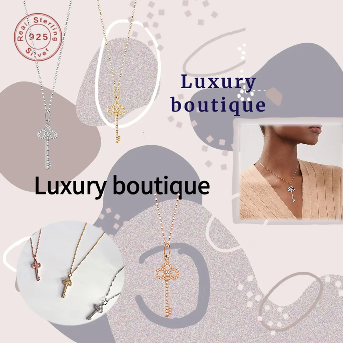 

Solid Silver S925 Necklace with Mini Diamond Set Key Design for Women's Luxury and Noble Women's Valentine's Day Limited Gift