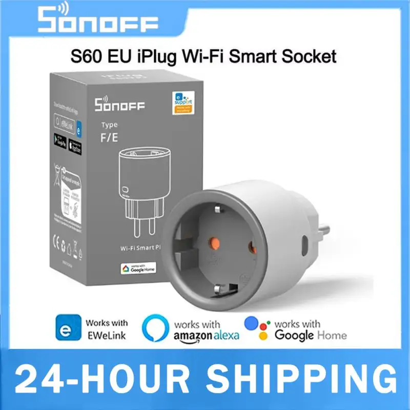 SONOFF S60 EU 16A IPlug Wi-Fi Smart Socket 1-5PCS Overload Protection Smart Scene Remote Control Via EWeLink Alexa Google IFTTT