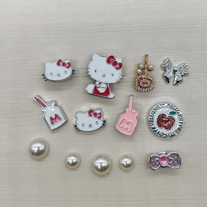 

Miniso Sanrio Hello Kitty Shoe Charms Sets Electroplated Silver Series Diy Buckle Fit Clogs Sandals Decorate Party Gifts