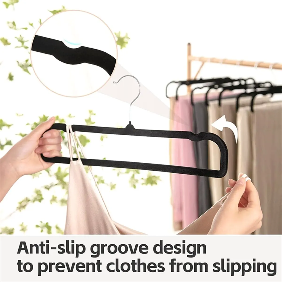 2026 New 10CS Velvet Hangers Non Slip,Black Thin Space Saving Clothes Hanger for Closet Storage, Bra Jean Pants Organizer