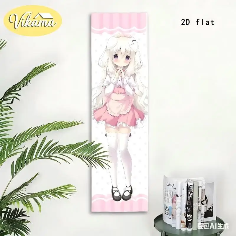 Vertical Cute Cat-Ear Maid Anime Tapestry, Sweet Anime Wall Decoration for Girls' Bedrooms and Dorm Rooms