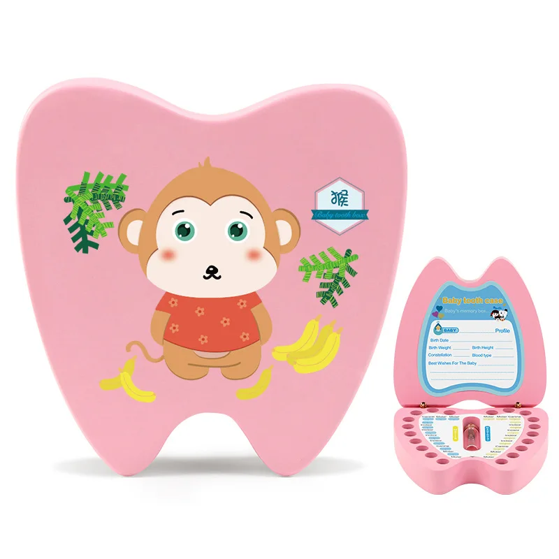 Caja de hadas de dientes para niños, caja de dientes de madera inglesa, caja de almacenamiento de dientes de bebé, caja de dientes de bebé para niñas, M