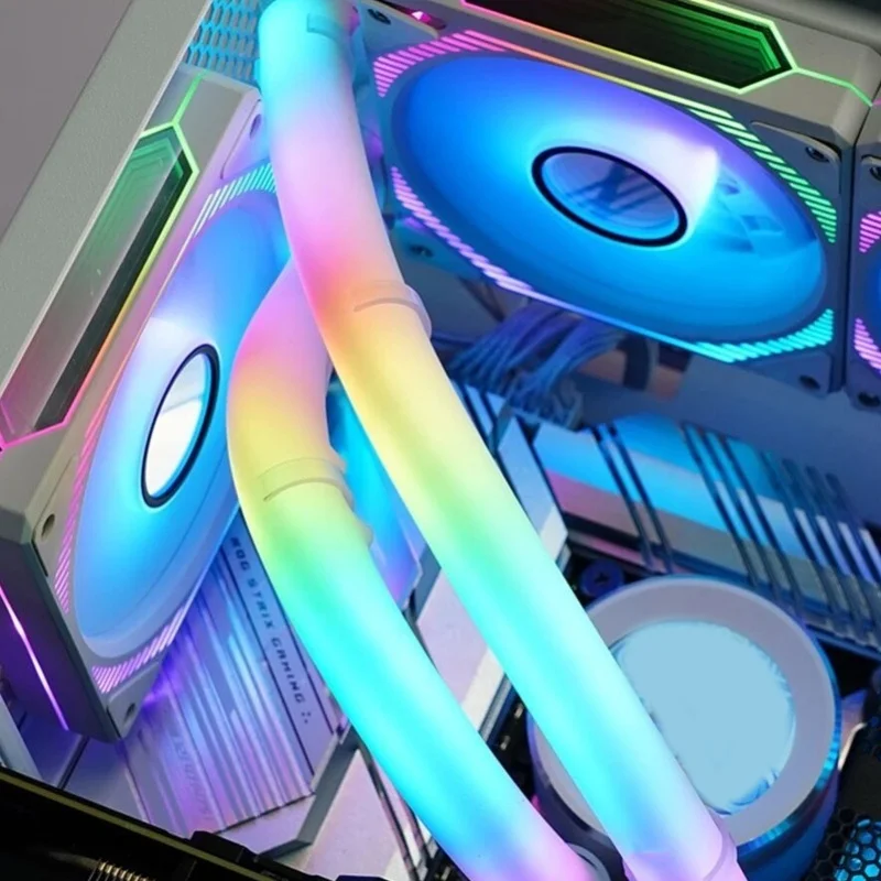 Manicotto del tubo ARGB da 2 pezzi per tubo di raffreddamento ad acqua in silicone programmabile panoramico a 360 gradi illuminazione soffusa sincronizzazione tubo del dispositivo di raffreddamento dell'acqua